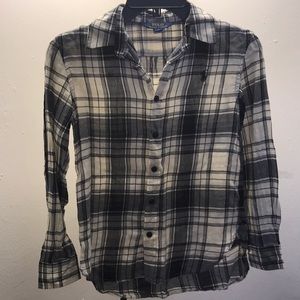 Plaid polo girl long sleeve button up